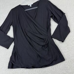 Max Mara Womens Wrap Jersey Top Long Sleeve Black L $300 Soft Classic